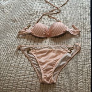 Gorgeous blush pink & white striped VS swim bottom